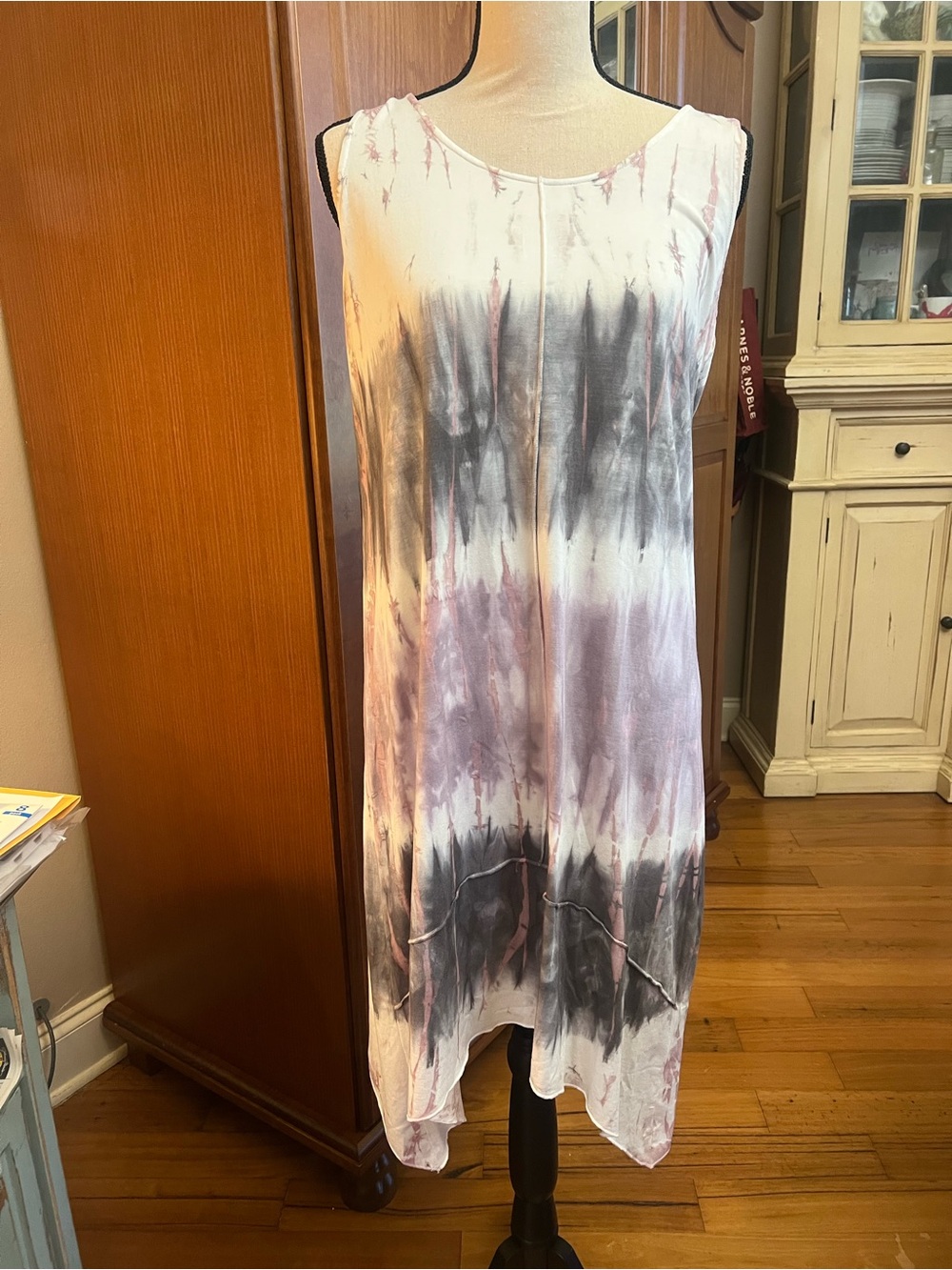 Tie-Dye Sleeveless Midi Dress - Lavender Gray White - Picture 2 of 6